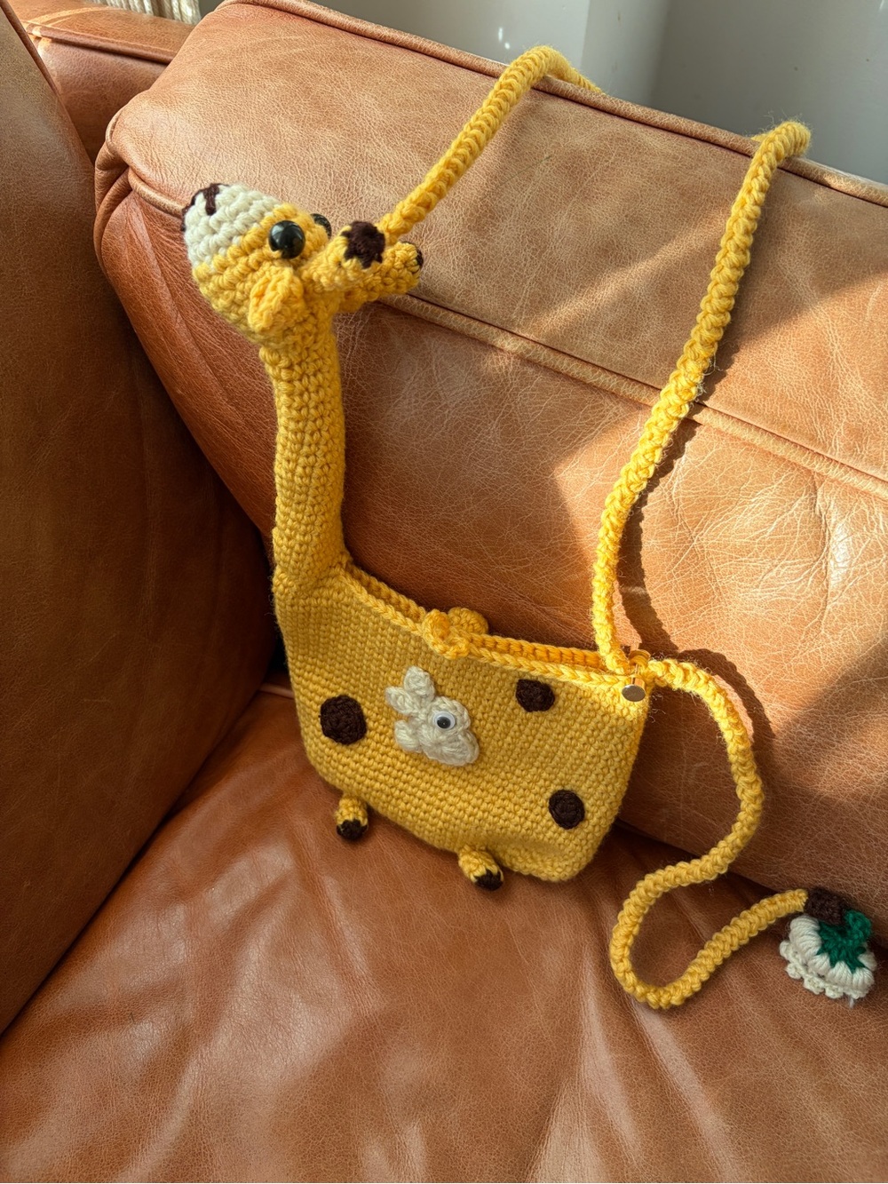Handmade Yellow Giraffe Knit Crossbody Bag for Kids